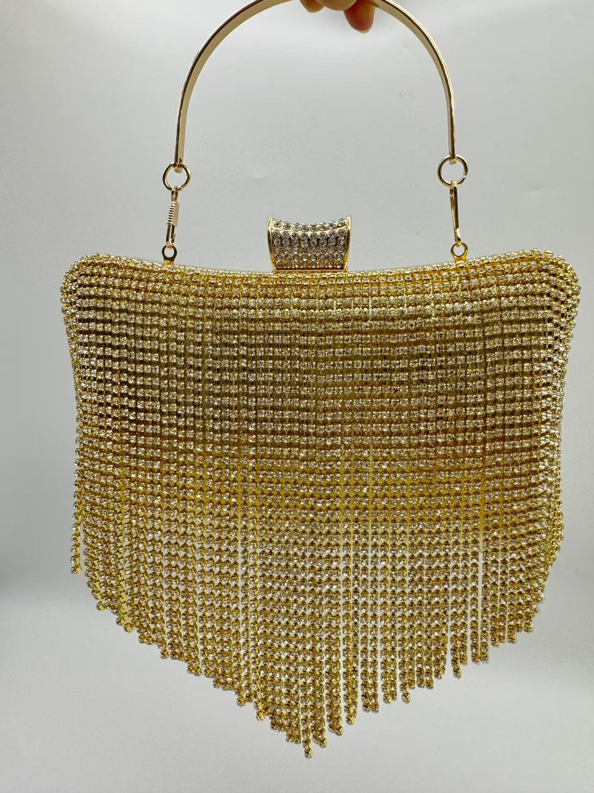 Women's Tassel Rhinestone Evening Clutch  Light Luxury Socialite Handbag, Rhinestone-Studded Top-Handle Purse & Elegant Party Clutch