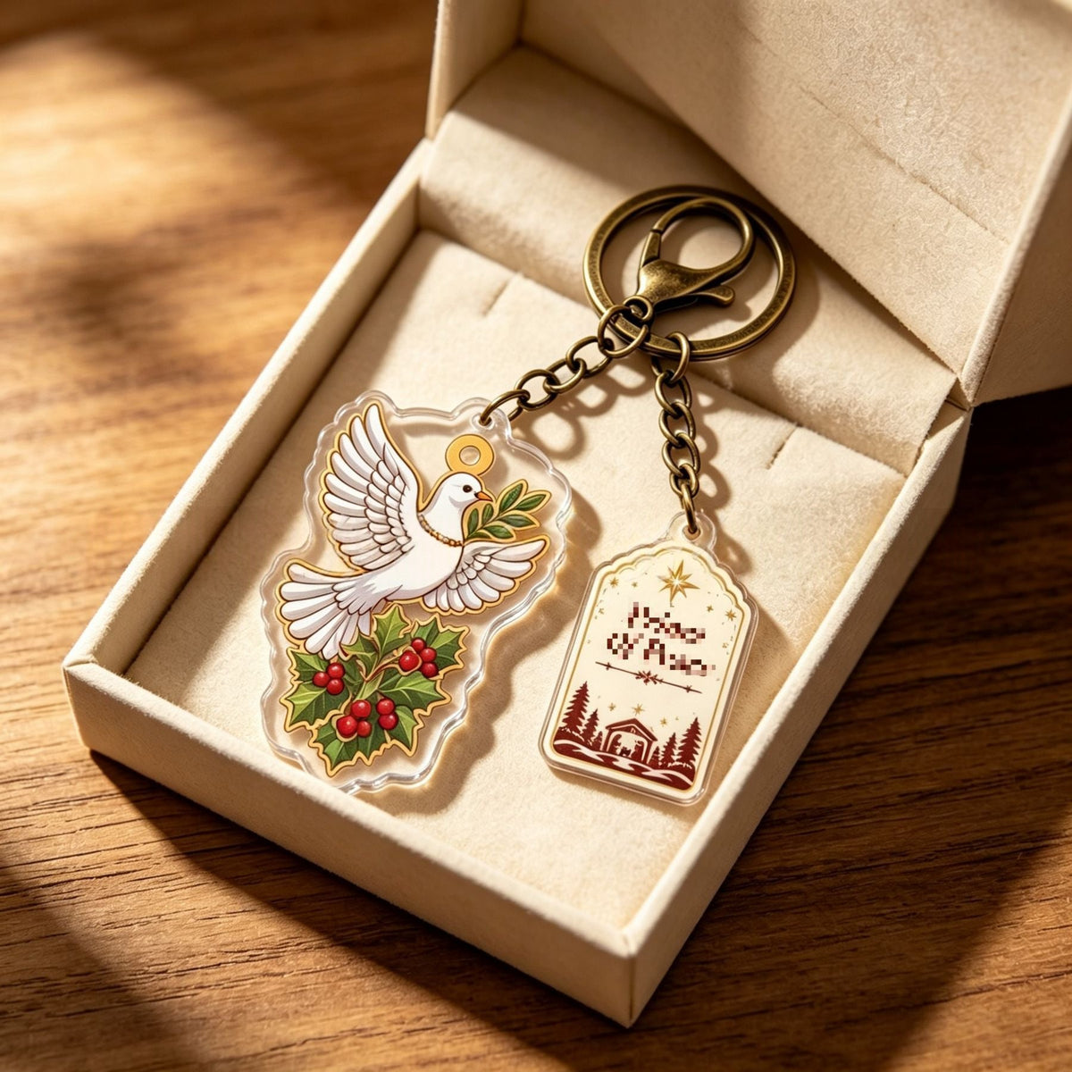 Christmas Acrylic Keychain With Artistic Blessing Message Charm