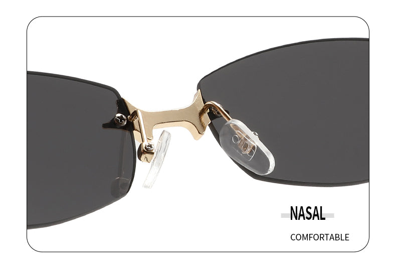 Ignispex Y2K Rimless Sunglasses, Star Shaped Metal Hinge Decoration, Gradient Tint Lens Eyewear For Women, Trendy Retro Fashion Shades, Free Attractive Eyewear Storage Bag Included.