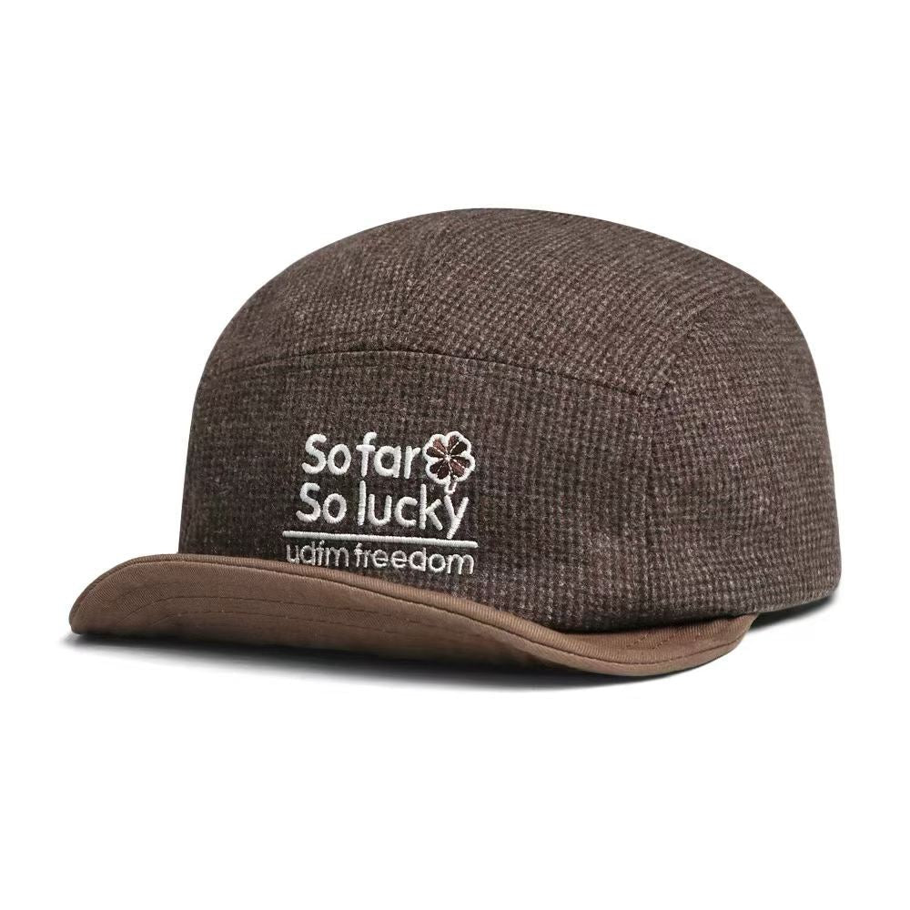 Korean-style Multi-color Lettered Soft Brimmed Baseball Cap For Autumn And Winter, Featuring Retro Small-checkered Pattern. Trendy And Versatile Casual Hat