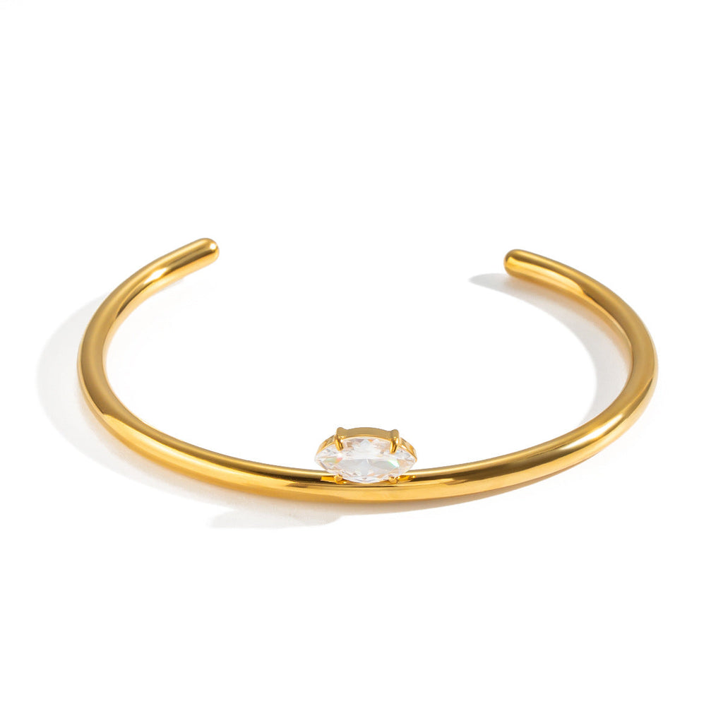 European And American Cross-Border Stainless Steel Zircon Open Bracelet For Women, High-End Light Luxury Ins-Style Elegant Jewelry Wholesale