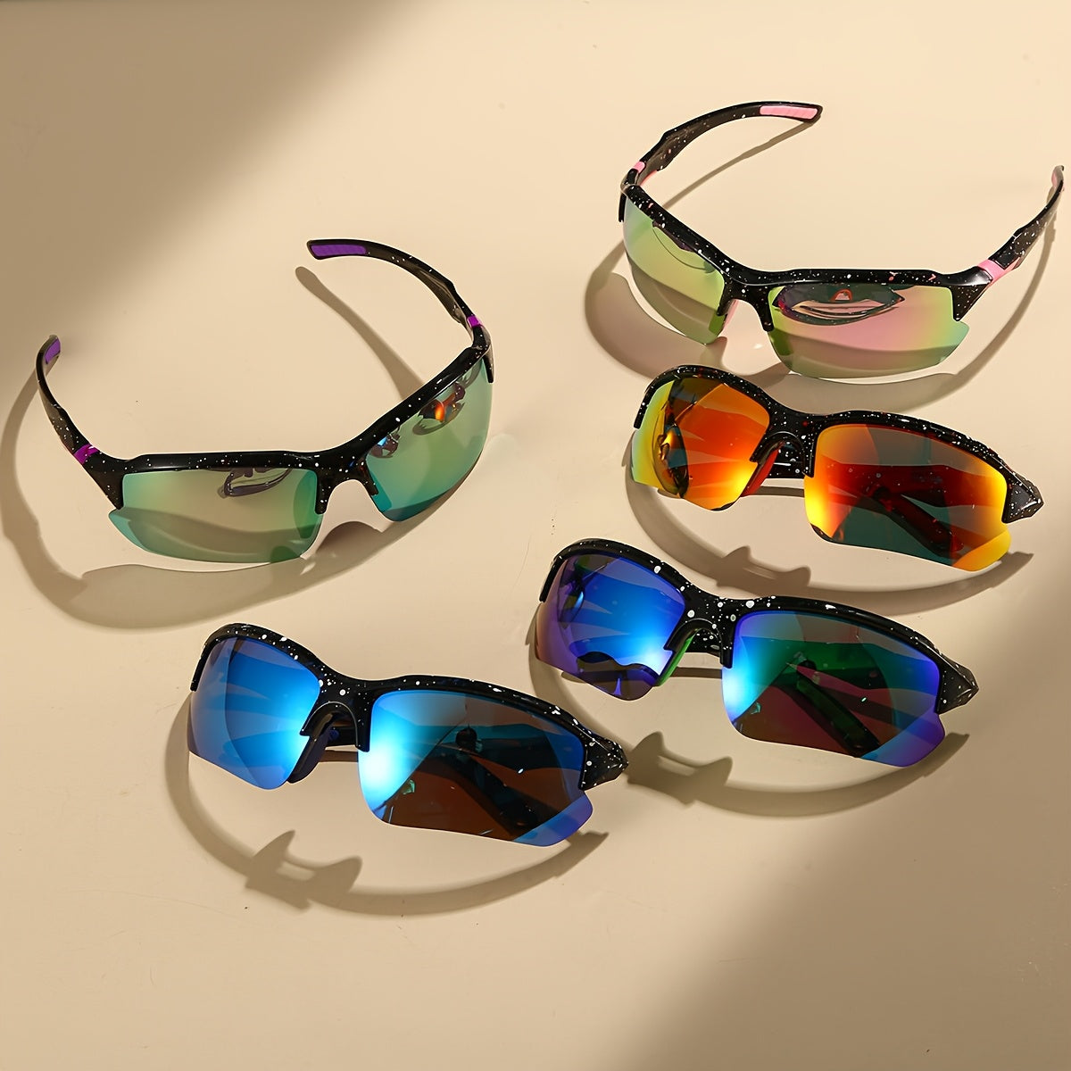 Half Rim Polarized Sports Sunglasses Uv400 Protective Mirrored Lens Eyewear Rugged Textured Frame With Non Slip Temple Suitable For Cycling,fishing,running And Various Outdoor Sports Activities.