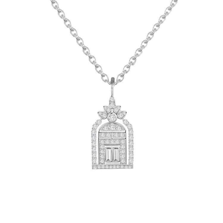 Full Zircon Castle Happiness Door Necklace For Women, Light Luxury High-End Clavicle Chain, Unique Design, Sparkling Pendant, Fashionable