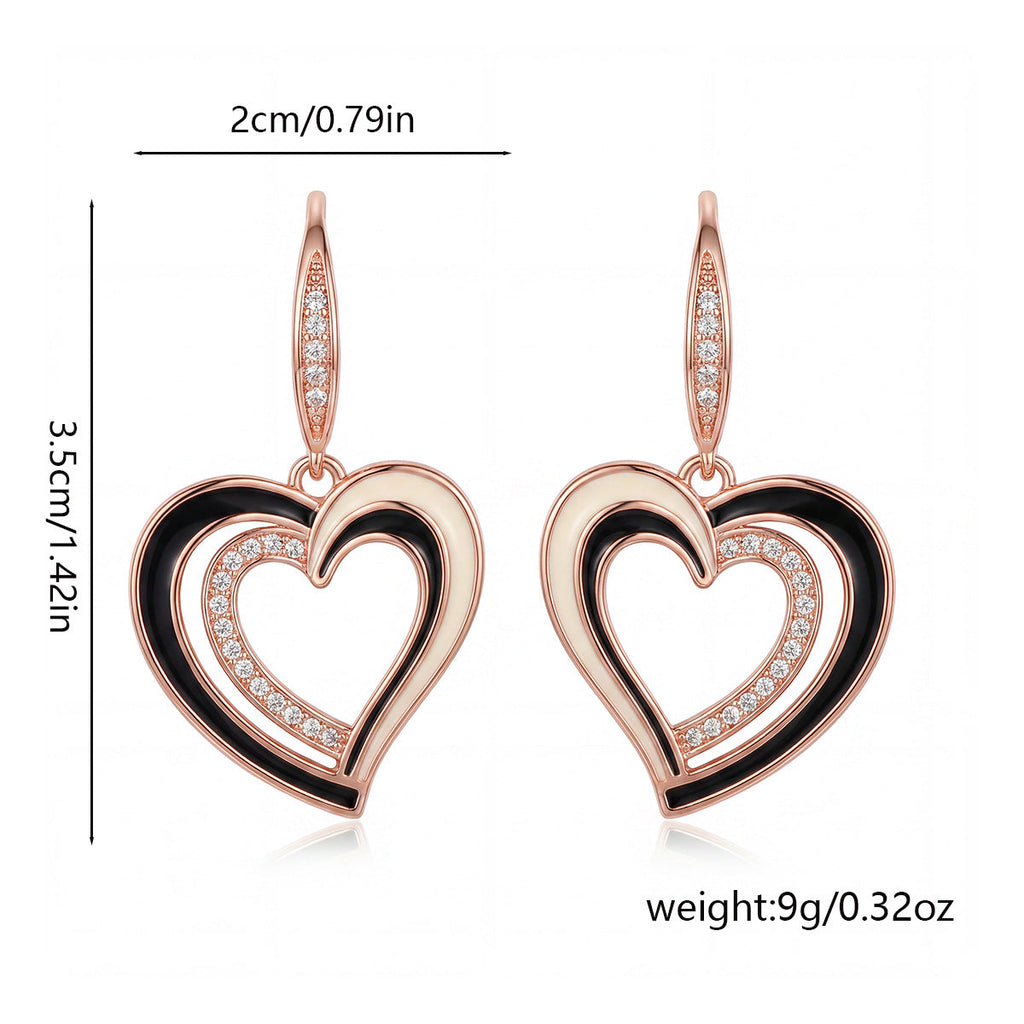 18k Gold-plated European And American Fashion Hollow Heart-shaped Earrings With Zirconia, High-end Oil-drip Heart-shaped Earrings