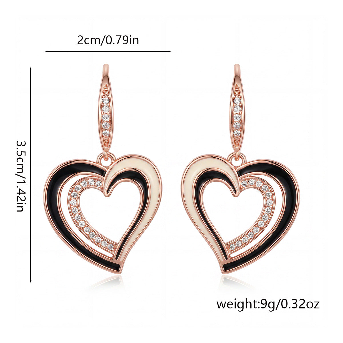 18k Gold-plated European And American Fashion Hollow Heart-shaped Earrings With Zirconia, High-end Oil-drip Heart-shaped Earrings
