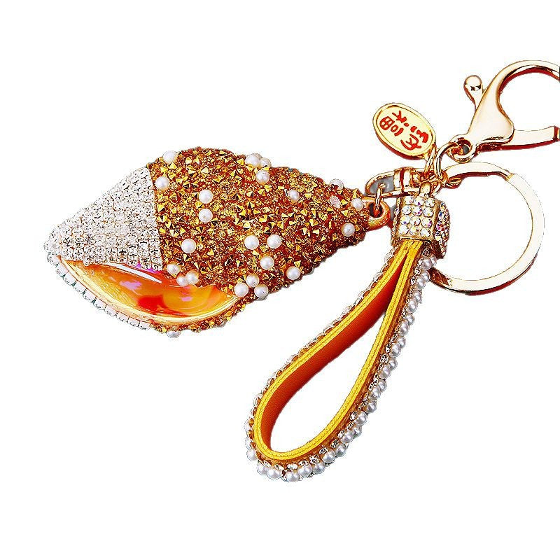 Diamond-encrusted Shell And Pearl Conch Car Keychain