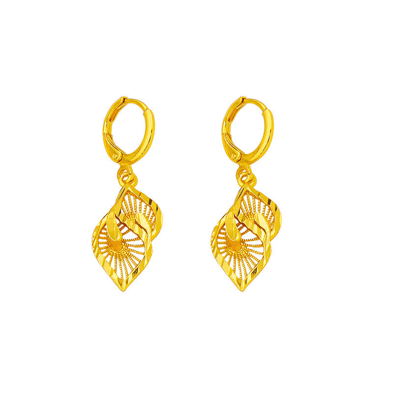 Vietnamese Sand Gold Copper Plated Filigree Flower Leaf Design Hoop Earrings