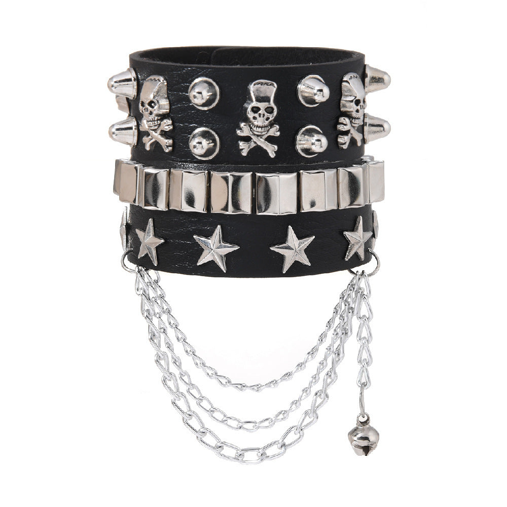 Punk Skull And Star Rivet-decorated Bracelet