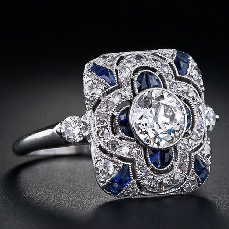 Sanjie Sapphire Ring Women's European And American Boutique Jewelry Engagement Ring Platinum Electroplating High-End Jewelry Holiday Gift