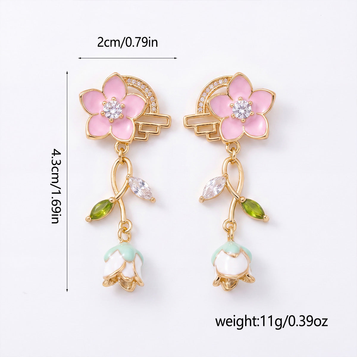 Korean-style Long Floral Earrings For Women, Sweet And Elegant, Niche Design, Small Fresh Diamond-studded Floral Earrings Wholesale