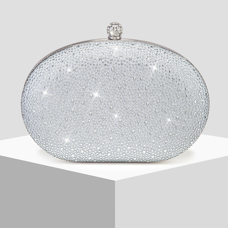 New Shiny Rhinestone Oval Evening Clutch