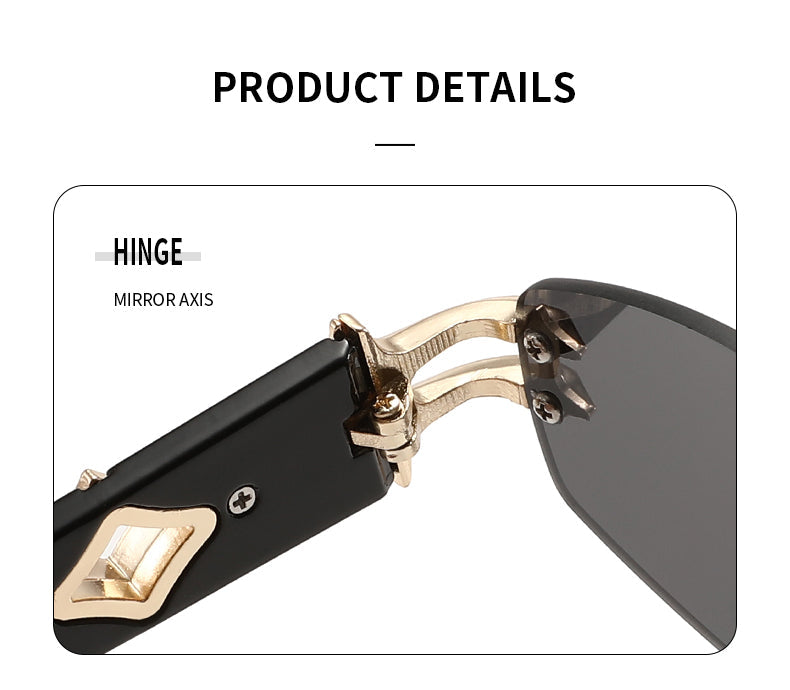Ignispex Y2K Rimless Sunglasses, Star Shaped Metal Hinge Decoration, Gradient Tint Lens Eyewear For Women, Trendy Retro Fashion Shades, Free Attractive Eyewear Storage Bag Included.