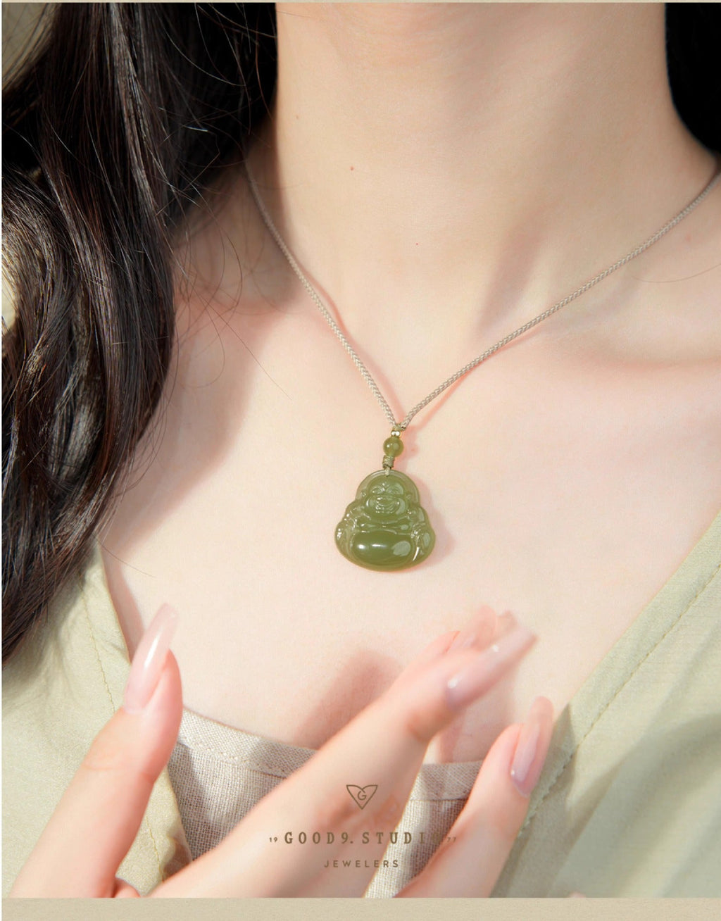 Natural Hetian Jade Maitreya Buddha Pendant Necklace