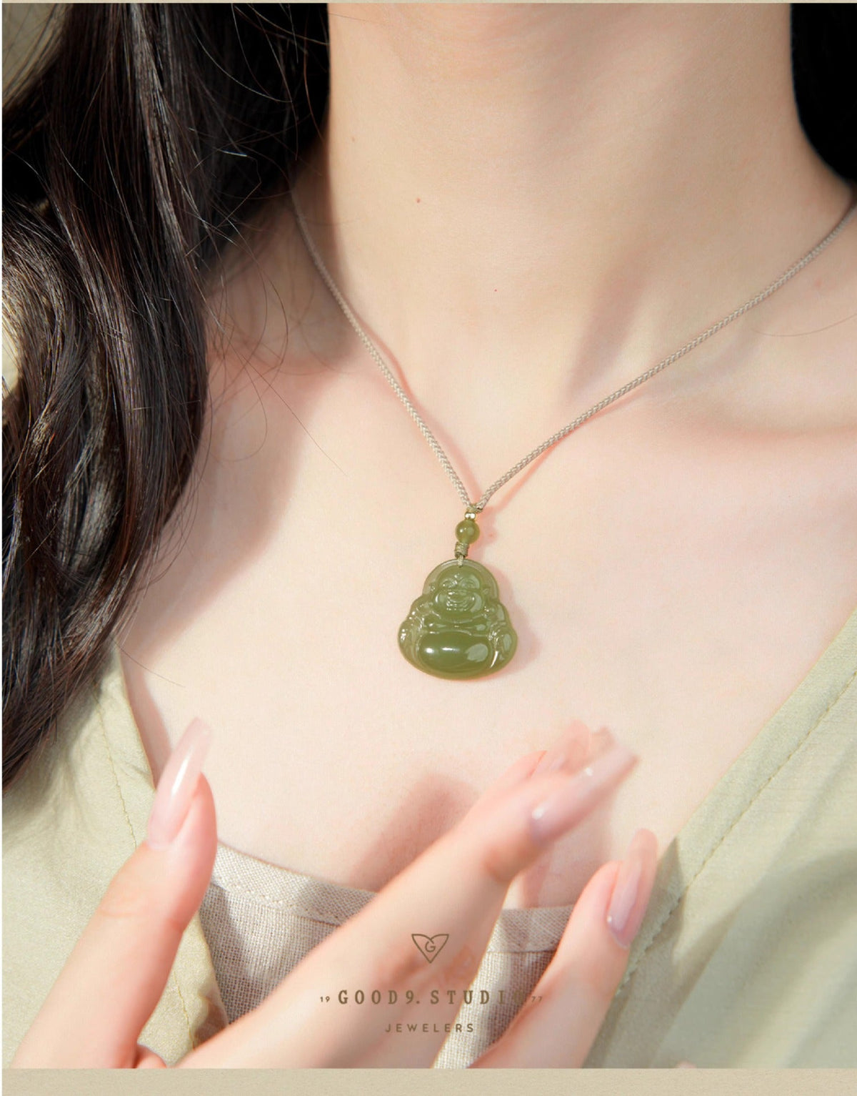 Natural Hetian Jade Maitreya Buddha Pendant Necklace