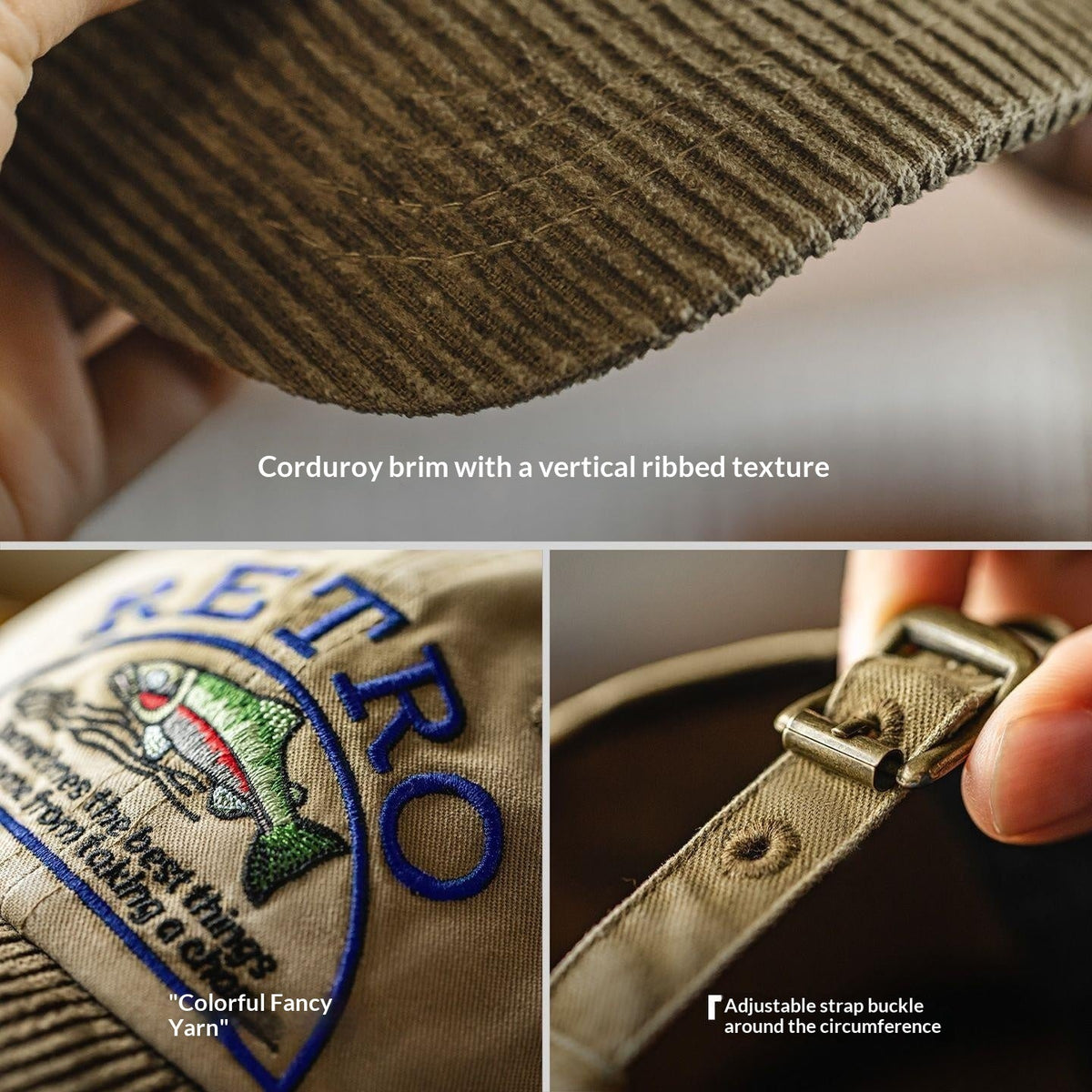 Retro Khaki Corduroy Curved-brim Hard-top Baseball Cap