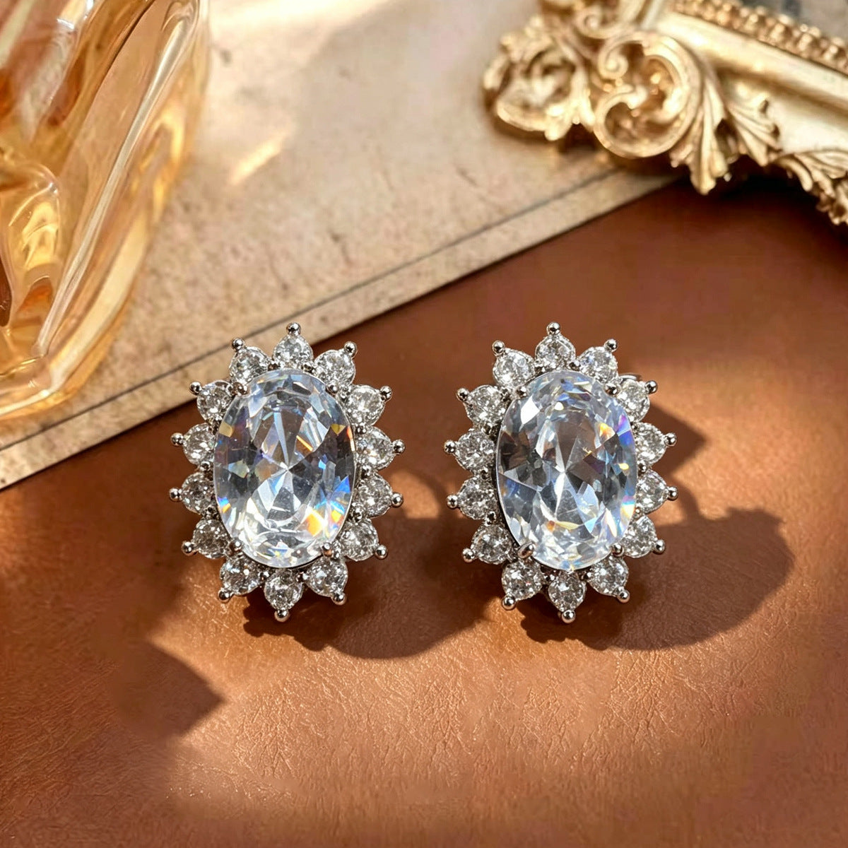 Korean-style New Micro-inlaid Zircon Earrings, European And American Cross-border Elegant Women's Light Luxury Earrings, Niche Exquisite High-end Ear Accessories
