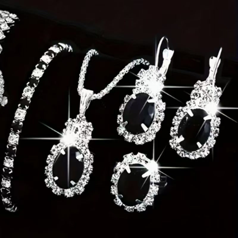 Elegant Diamond-studded Zircon Necklace Earring And Ring Set