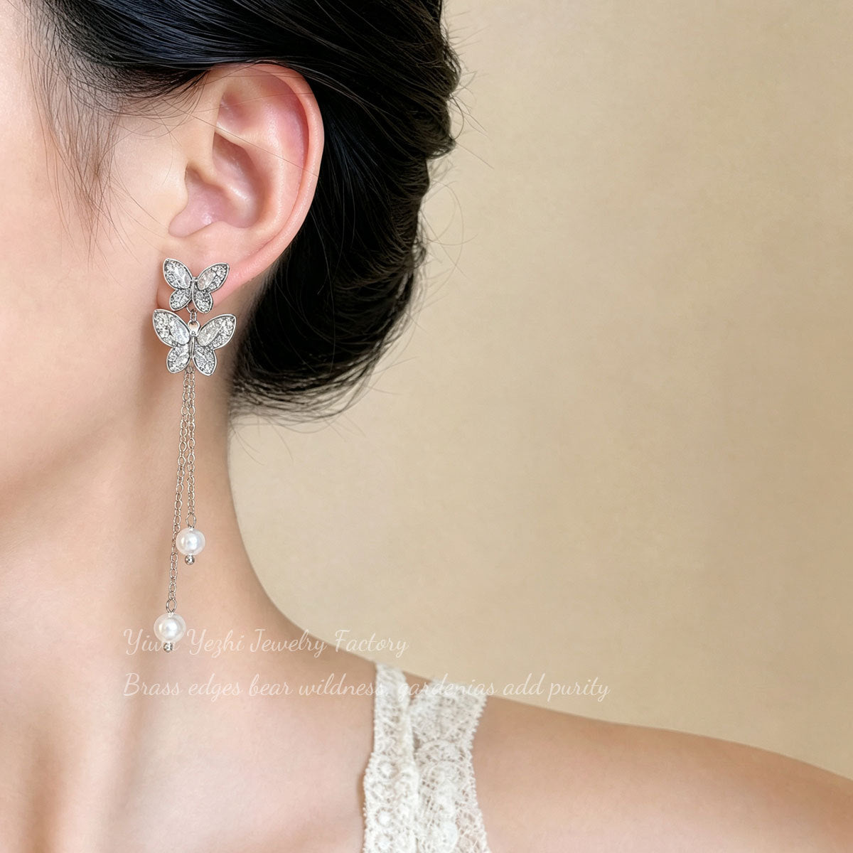 Korean-style Pearl Tassel Double Butterfly Earrings For Women, Unique Design, Niche Earrings, 2026 New Model, High-end Earrings