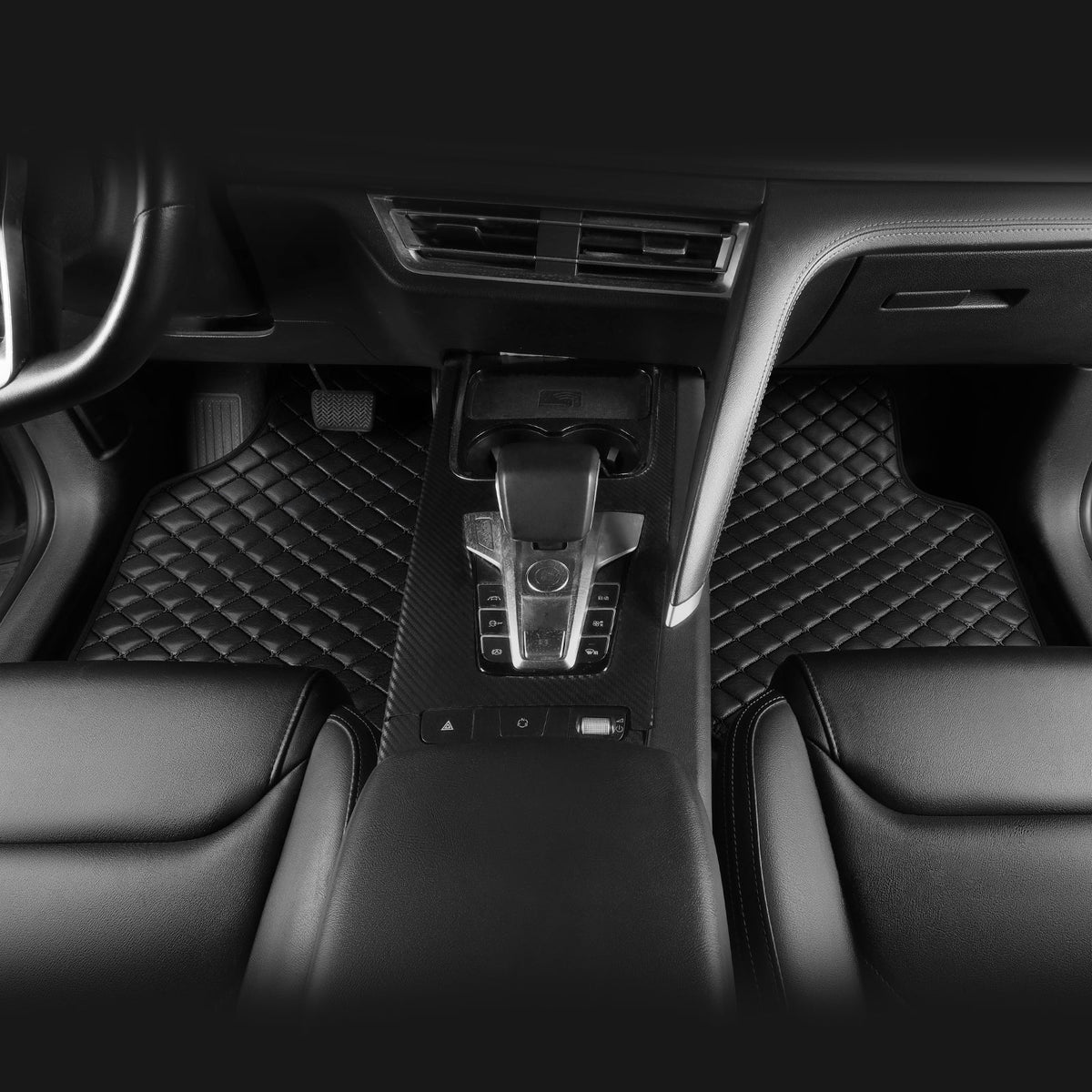 Light Luxury Nordic Minimalist Iamond Stitching Full Set Car Floor Mats, All Season Wear-Resistant Waterproof Anti-Slip Universal Auto Foot Liners For Most Sedans SUV Trucks