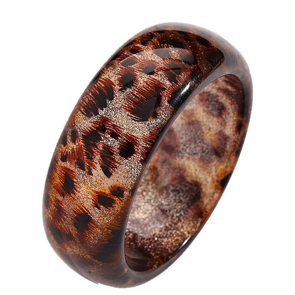 Retro Leopard-print Glitter Resin Wide Bracelet