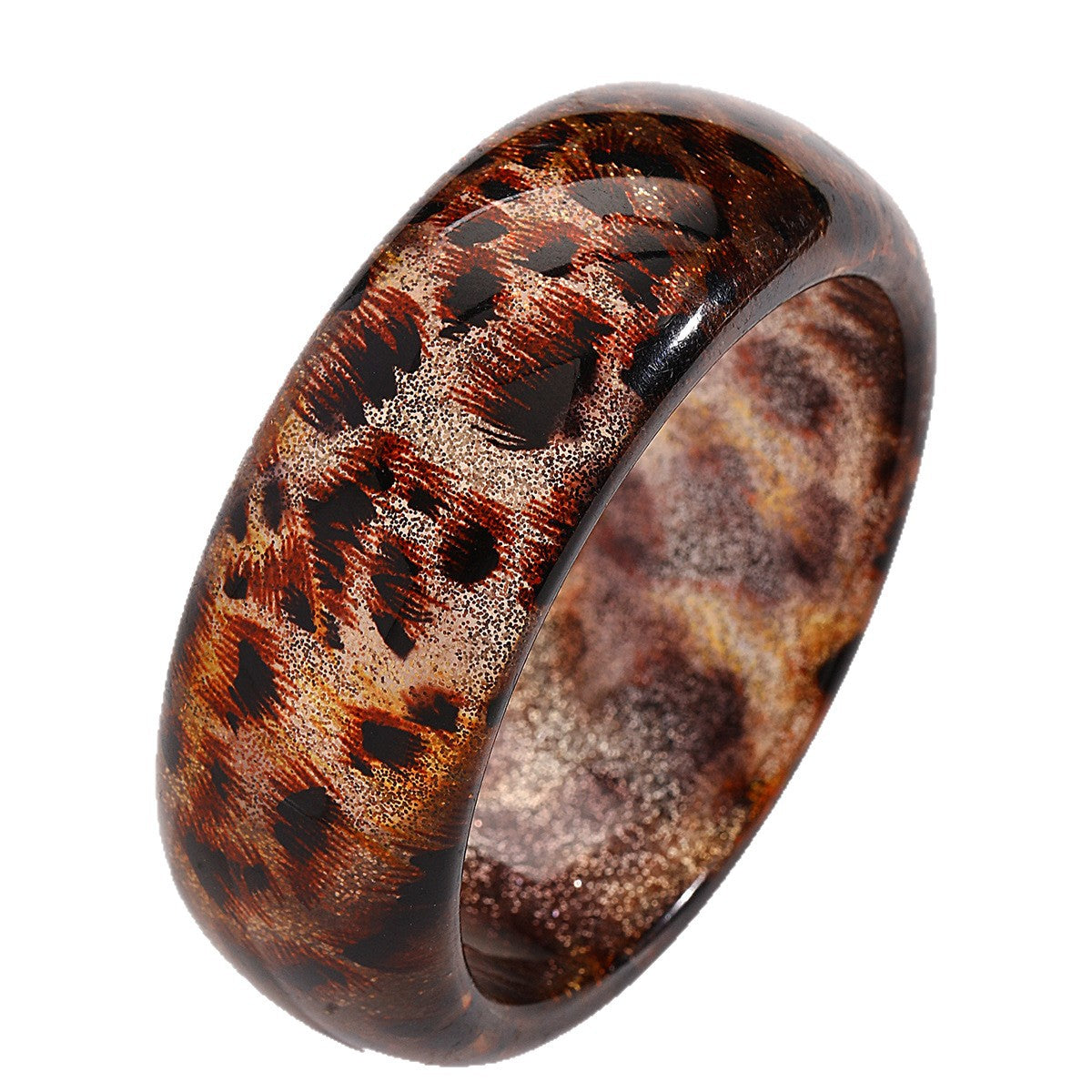 Retro Leopard-print Glitter Resin Wide Bracelet
