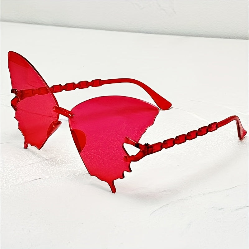 12 Pcs Rimless Butterfly Shaped Sunglasses Gradient Lens Eyewear Fancy Cut Out Frame Lightweight Structure Suitable For Theme Parties, Holiday Events, Beach Travel And Daily Fashion Outfit Matching.