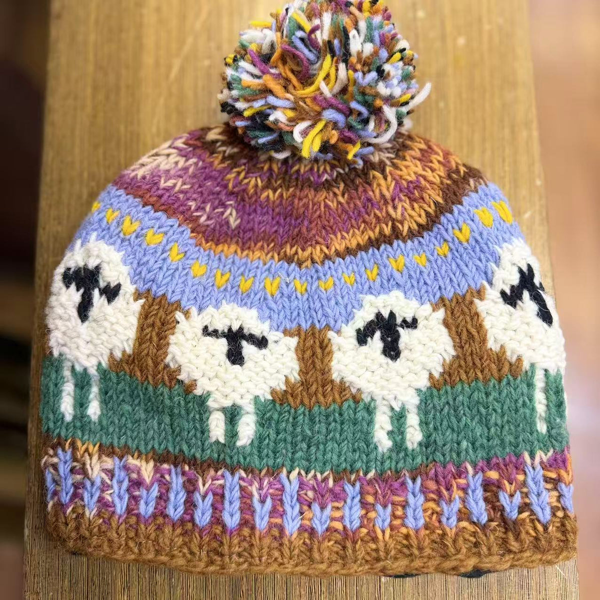 Nepal Handmade Wool Sheep Jacquard Pom Pom Winter Hat