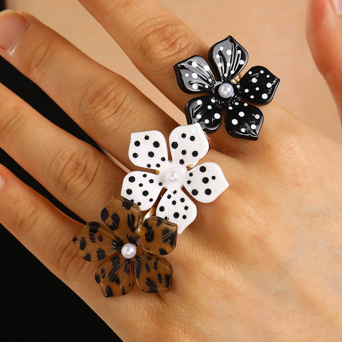 Retro Polka-dot Leopard-print Floral Open Ring