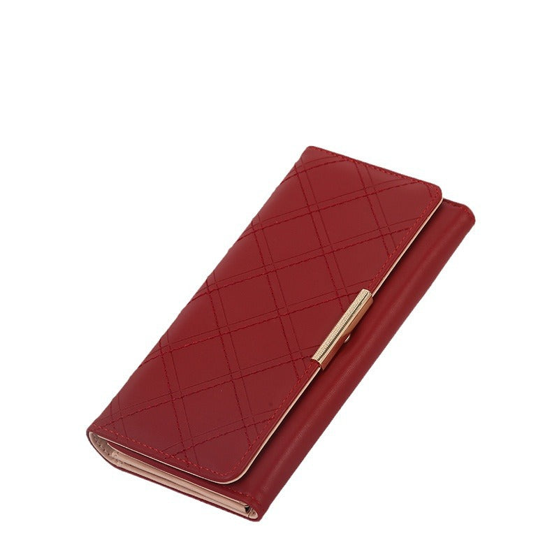 Women's Embroidery Thread Rhombus Clutch Wallet Large Capacity