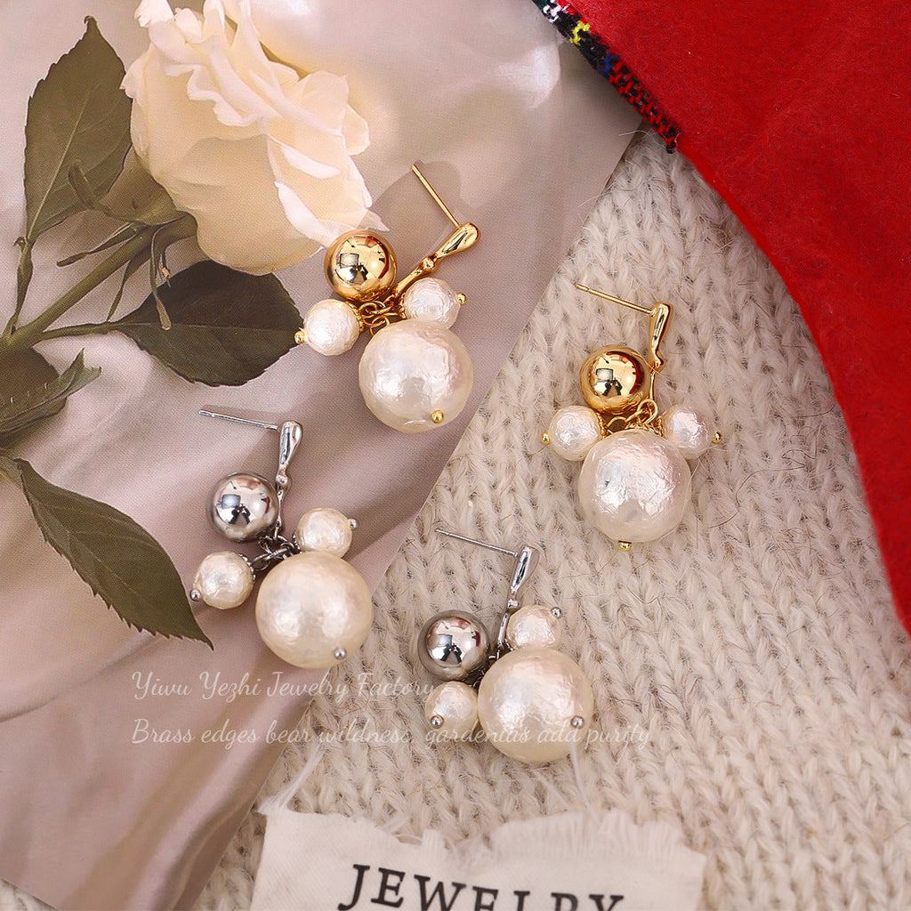 2025 New Style Hong Kong Retro Elegant Versatile Cotton Pearl Earrings Light Luxury High-End Fashion Ear Studs And Accessories