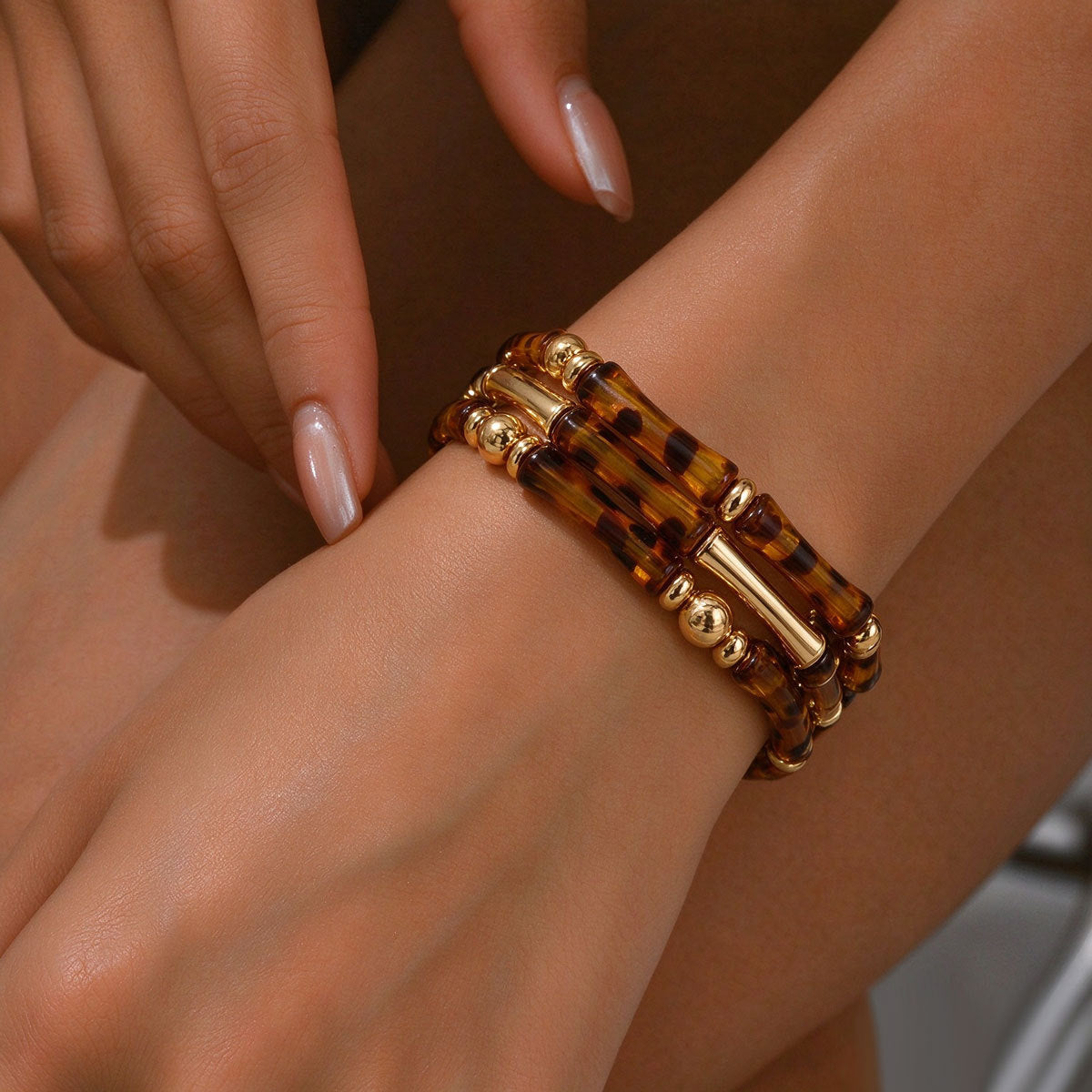 Geometric Leopard Print Woven High-End Designed Bangle, Versatile High Sense Bamboo Joint Bracelet