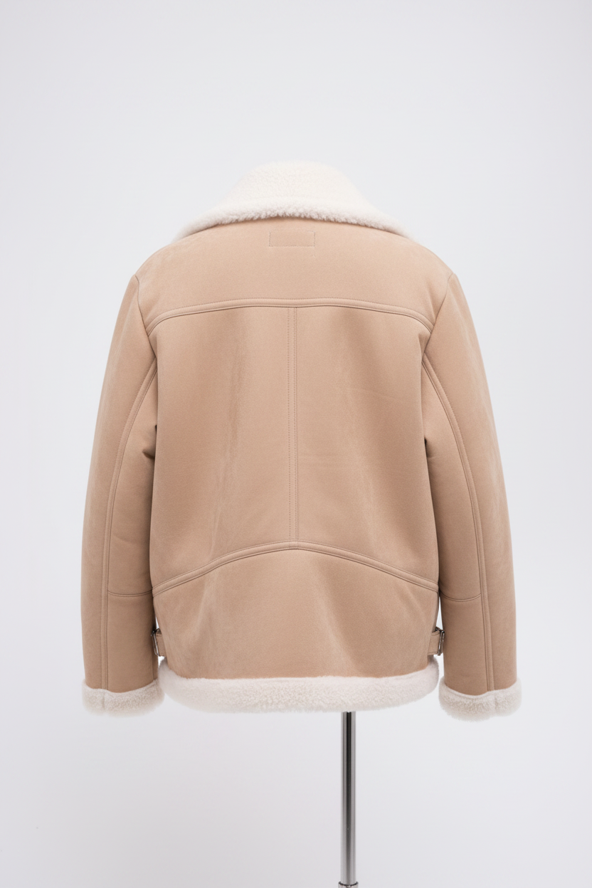 Daniel Jack Beige Suede Oversized Shearling Moto Jacket