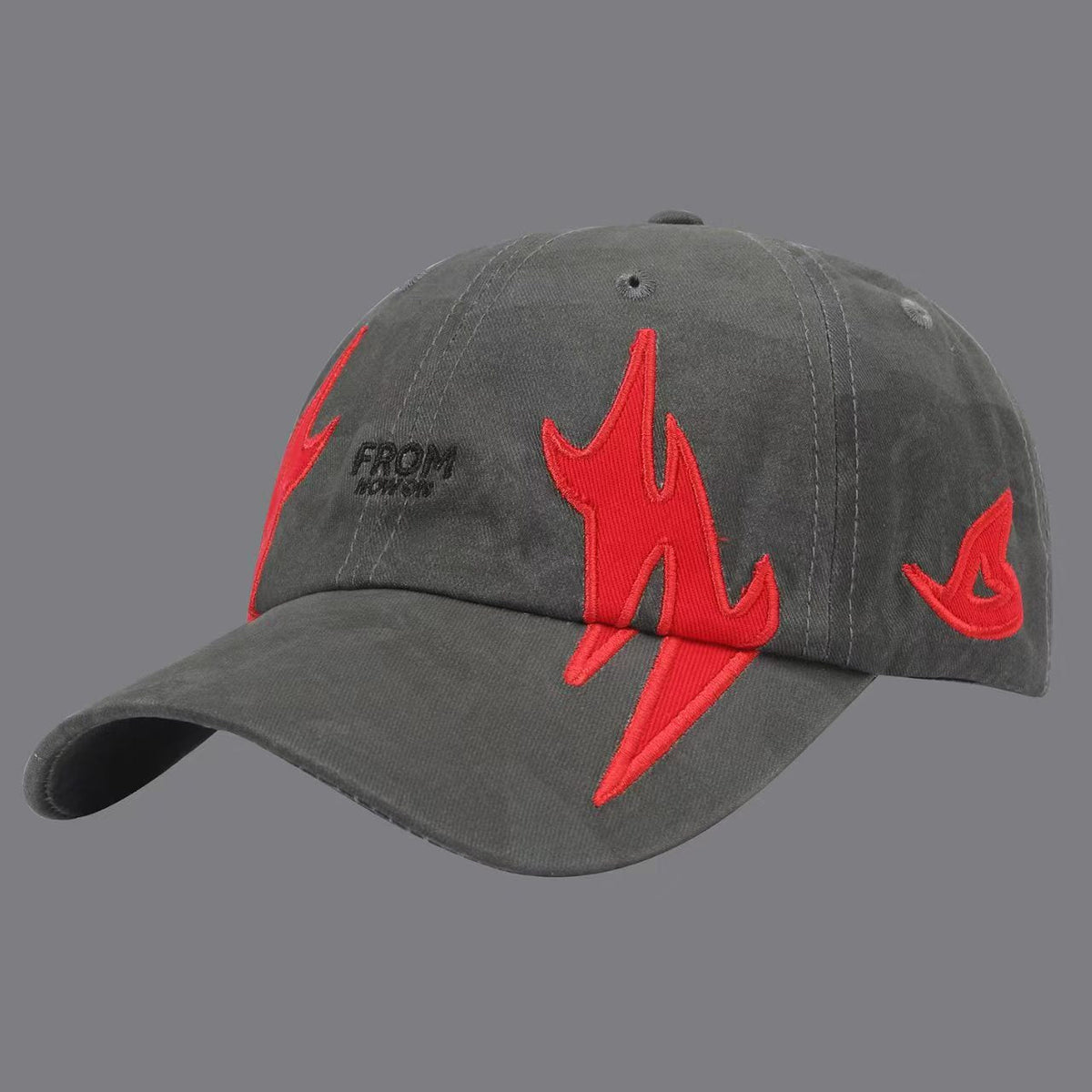 American-style Street Flame Embroidery Texture Baseball Cap, Men's And Women's Version, Washed And Aged Soft Top Brimmed Fedora Style Beanie, Suitable For Outdoor Use And Casual Wear