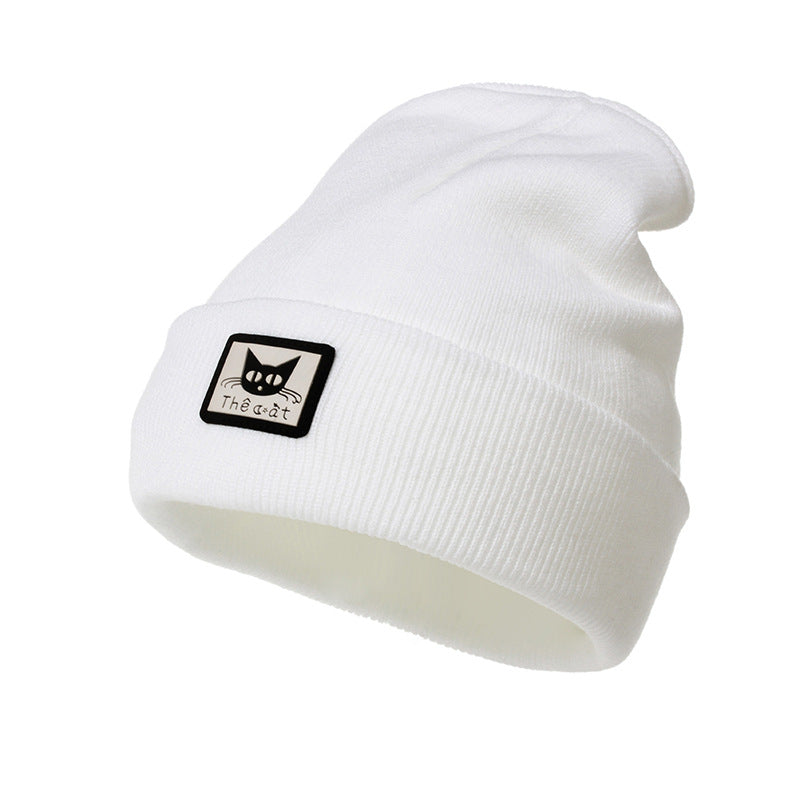 Black Cat Head Decal Skiing Warmth Autumn Winter Knitted Wool Hat