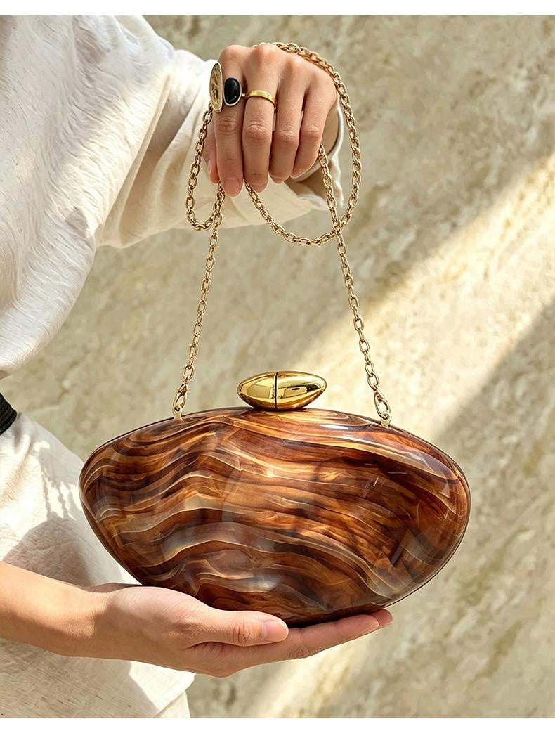 Retro Brown Marble-patterned Acrylic Evening Clutch Bag