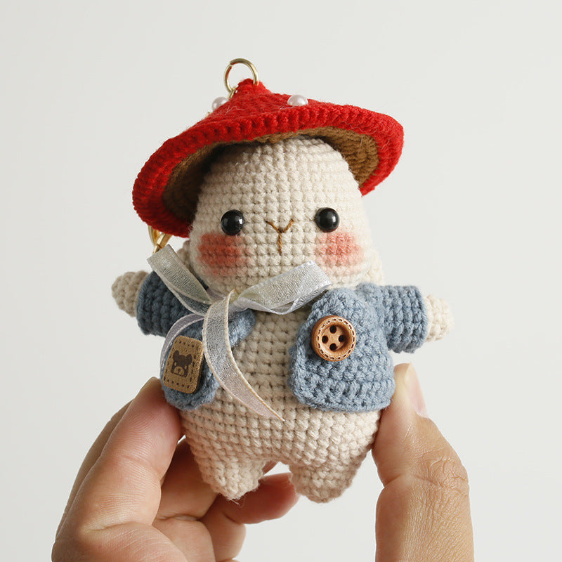 Handmade Knitted Mushroom Bunny Doll Pendant