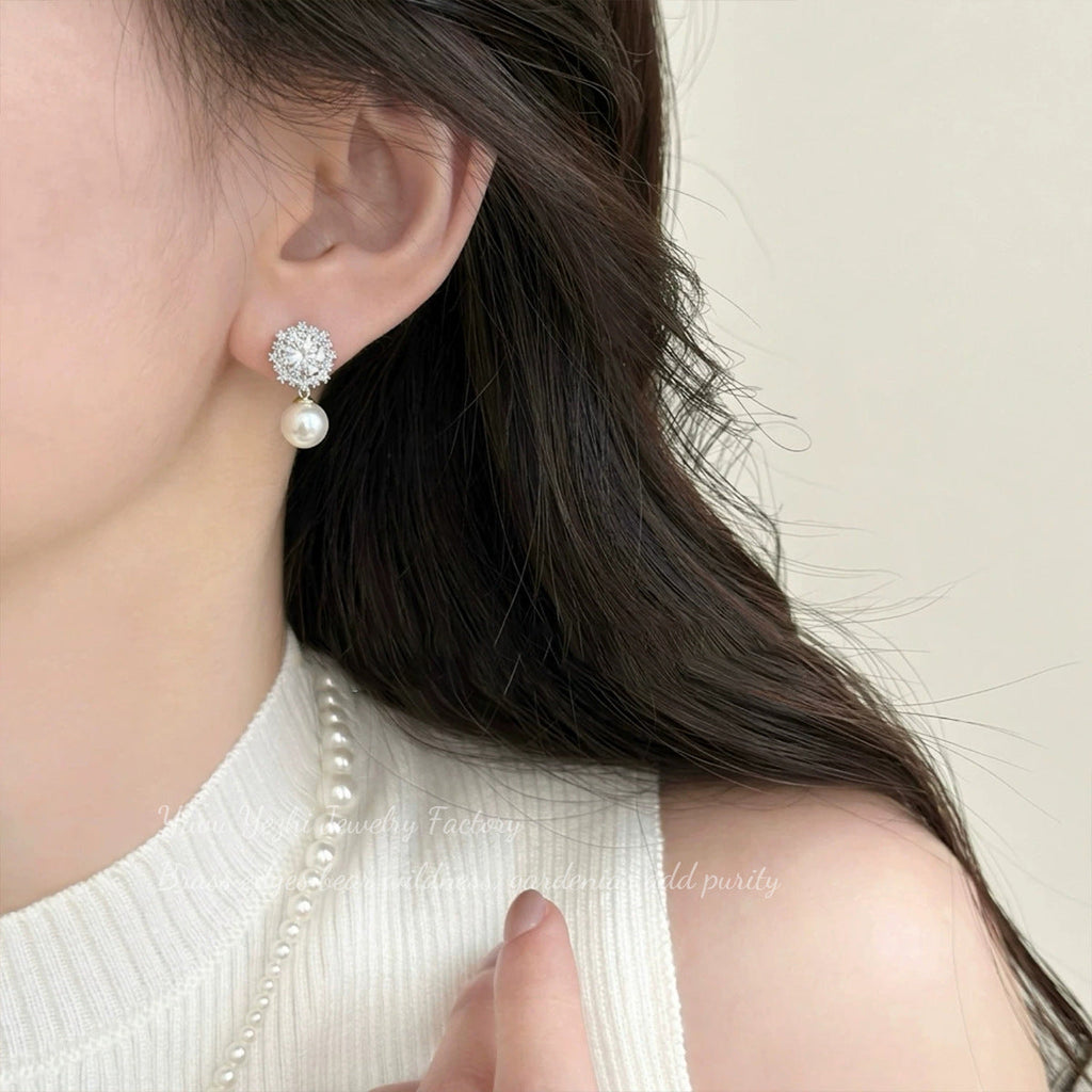 Melard Vintage Sunflower Diamond-studded Earrings, Tiger's Eye Stone And Pearl, Light Luxury, High-end, Versatile, Everyday Women's Earrings