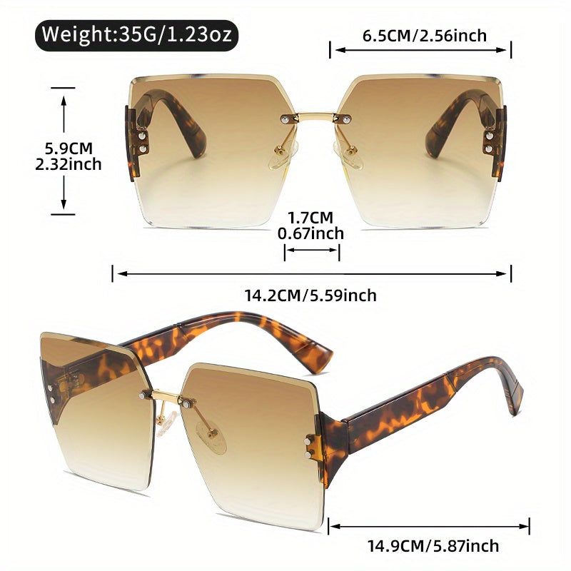 Women Rimless Oversized Square Sunglasses, Frameless Cut Edge Design Gradient Tinted Lenses, UV400 Protection Fashion Statement Eyewear, Lightweight Comfortable Sun Glasses Suitable For Beach Vacation