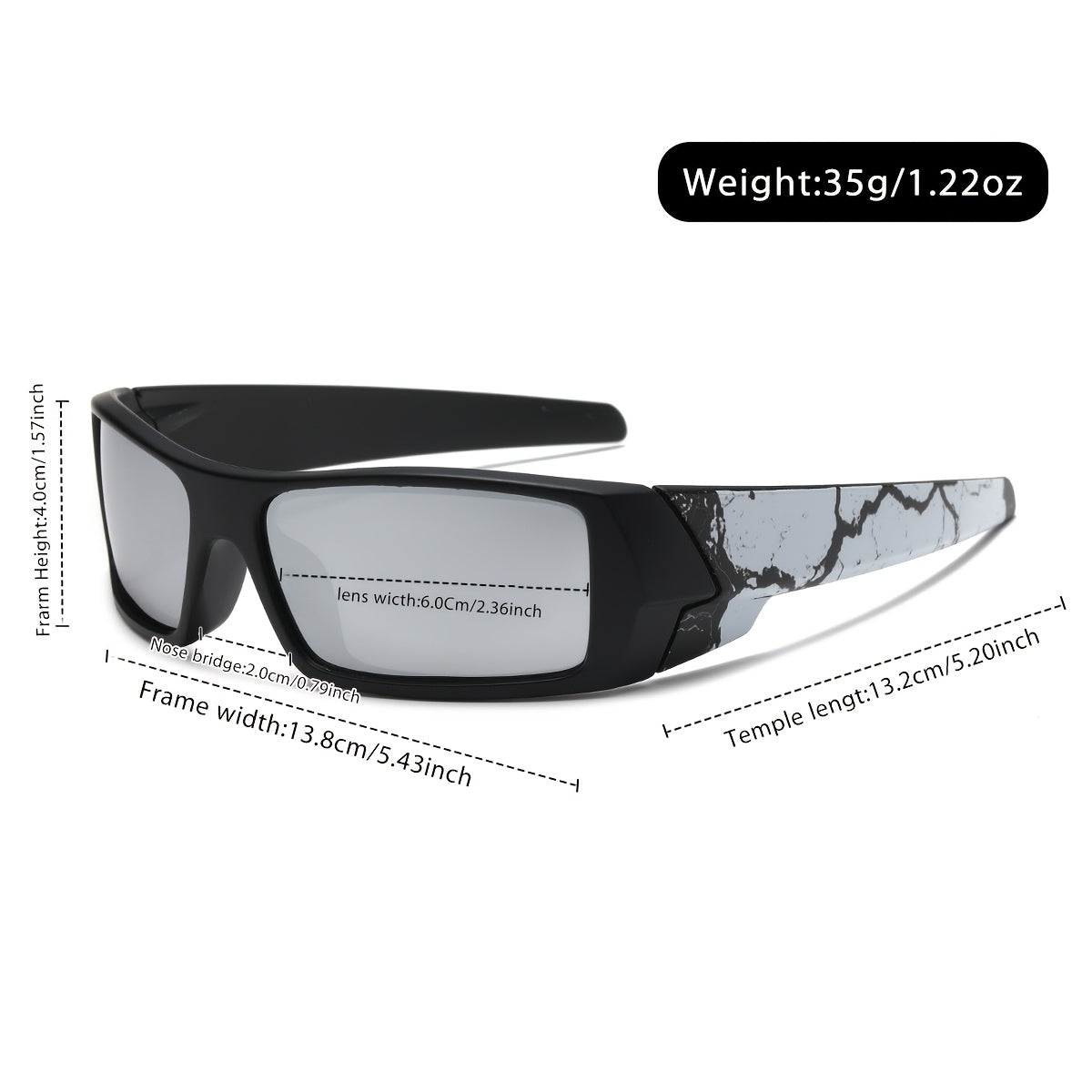 Wraparound Rectangular Sunglasses, Red Mirrored Lens Eyewear, Crack Printed Temple Suitable For Cycling, Fishing, Beach Travel And Daily Outdoor Activities.