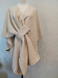 Faux Fur Collar Pom Pom Knitted Cardigan Cape - Women's Warm Winter Shawl Wrap Coat