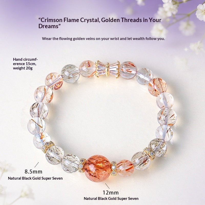 Women Natural Black Gold Super Seven Crystal Bead Bracelet