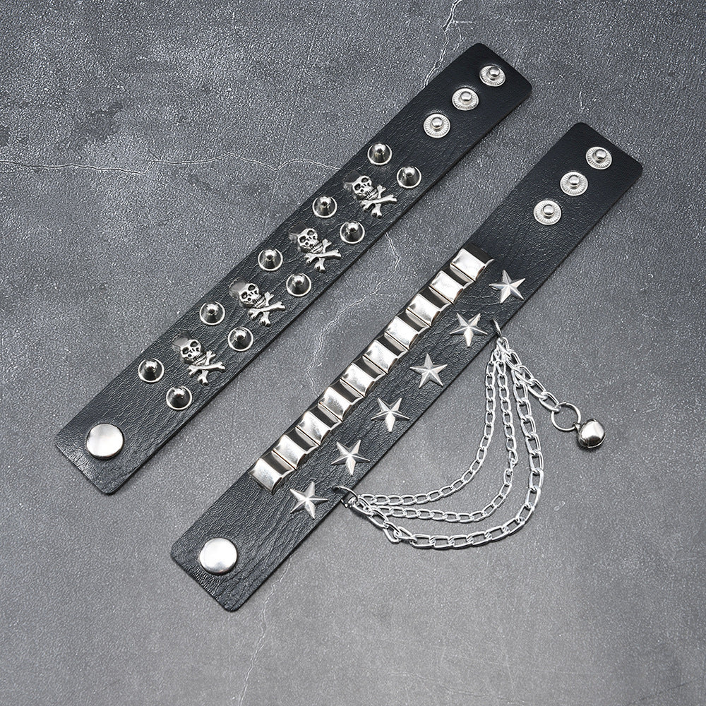 Punk Skull And Star Rivet-decorated Bracelet
