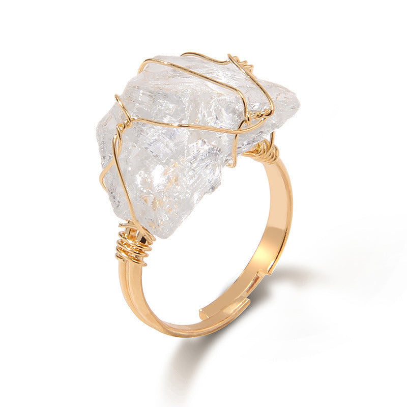 Irregular Natural Stone Amethyst Wrapped Ring
