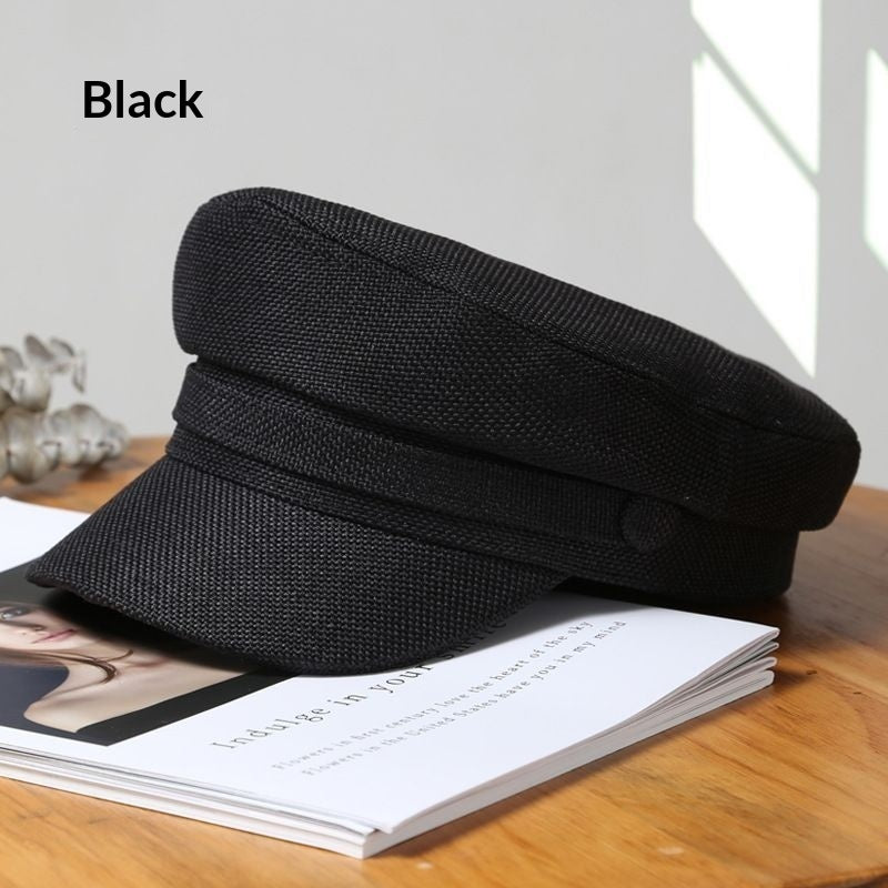 Japanese-style Retro Solid-color Flat-top Cotton-linen Sailor Hat For Women