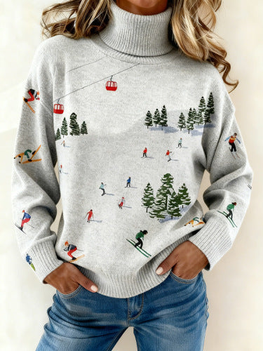 Women's Ski Lift Print Knit Sweater