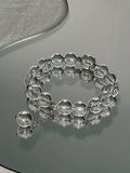 Natural Clear Quartz Bracelet Multi Layer Round Beaded Chain Unisex Energy Jewelry