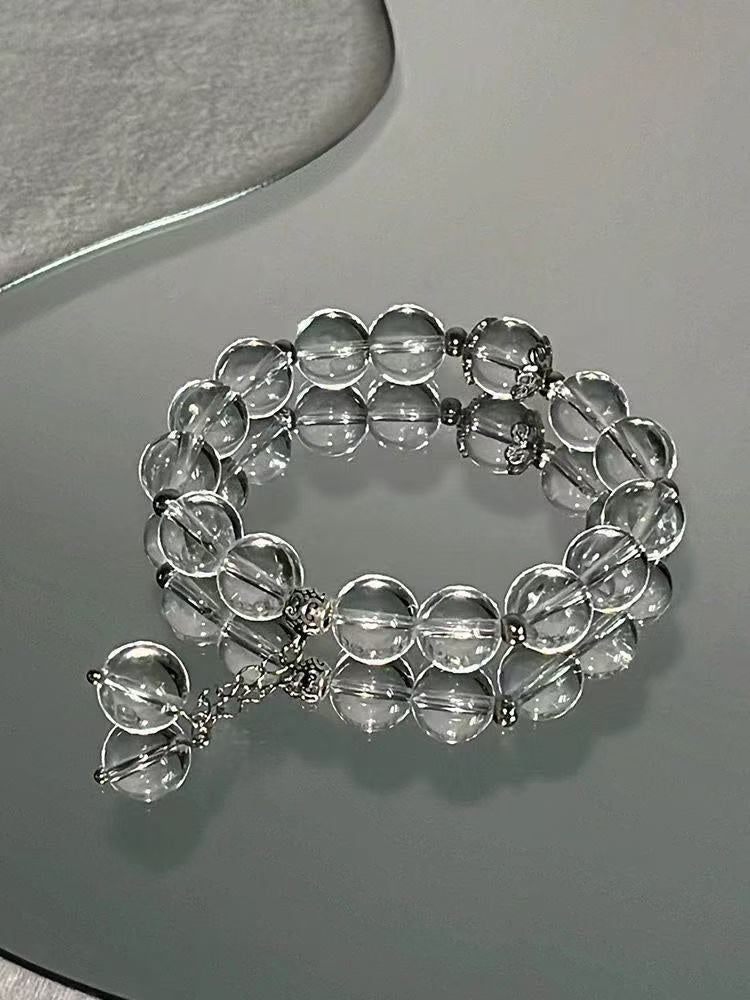 Natural Clear Quartz Bracelet Multi Layer Round Beaded Chain Unisex Energy Jewelry