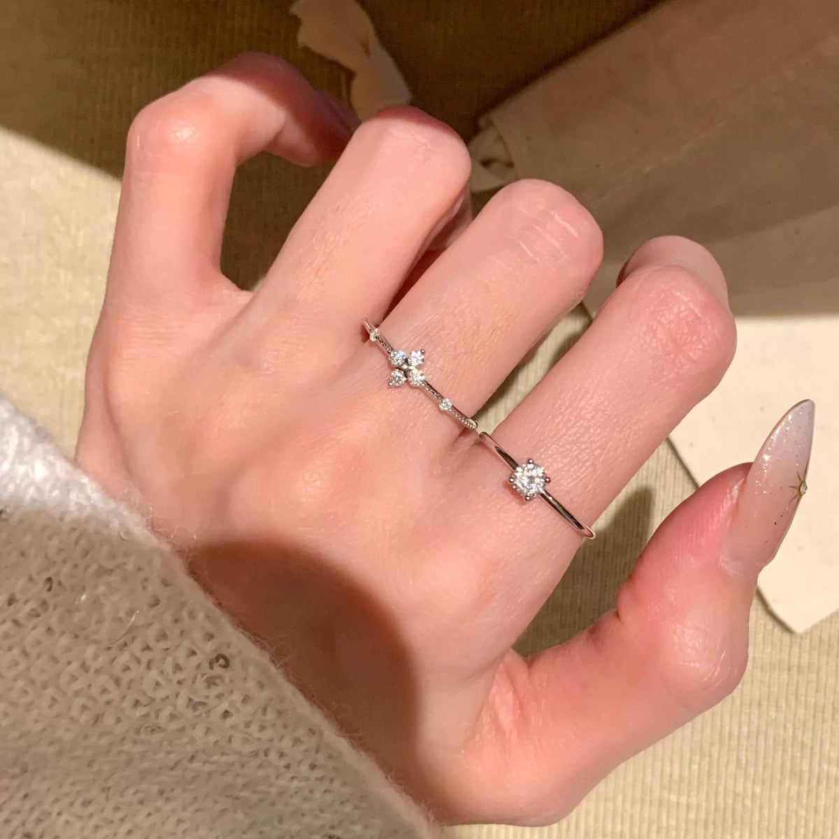 Sweet Flower Women Ring, Delicate Fashion High-End Elegant Versatile Stackable Open Band, Ins Style Index Finger Ring