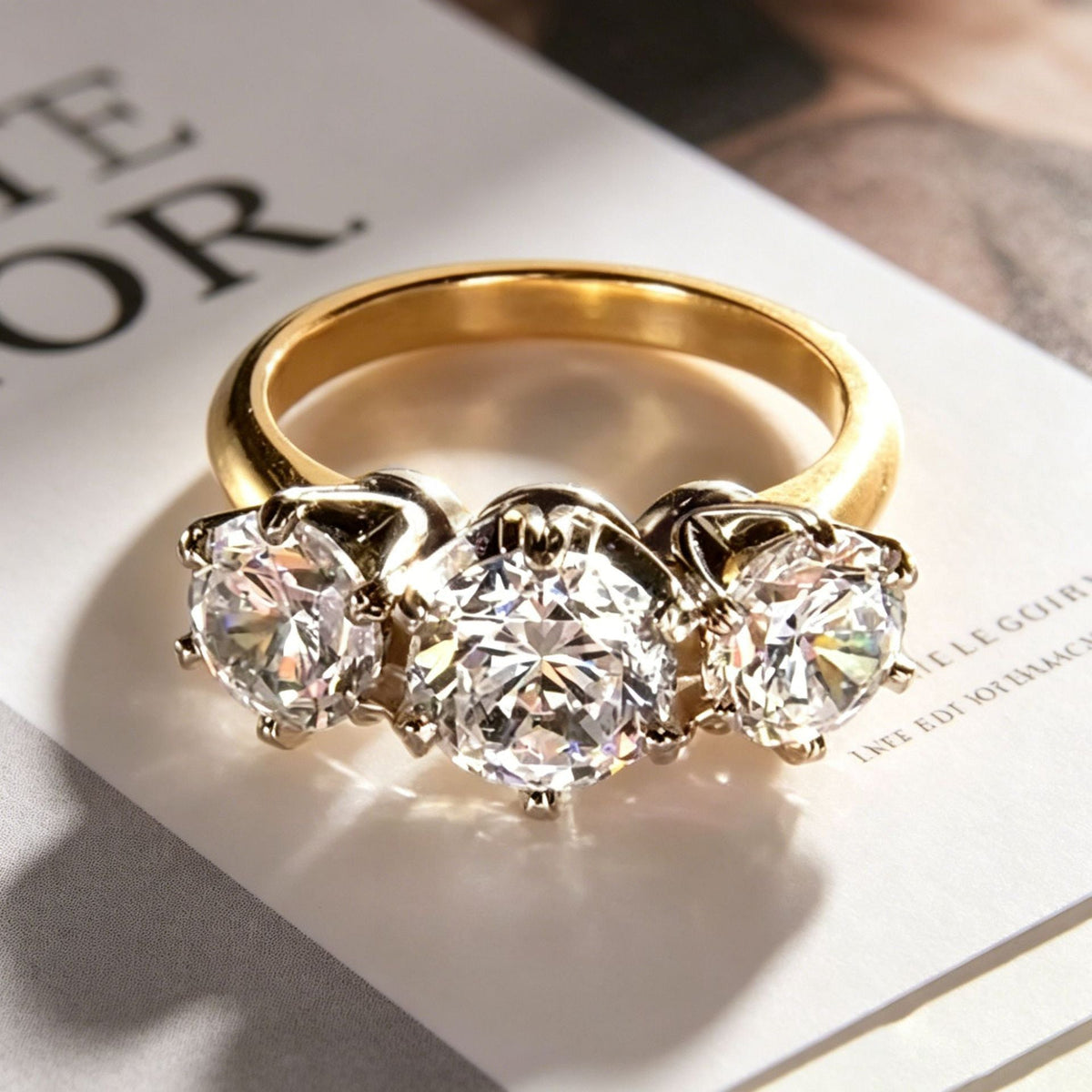 Yanbai Cross-Border Light Luxury Six-Prong Inlaid Jewelry For Women, Two-Tone Vintage Round Zirconia Diamond Ring, High-End Minimalist Design