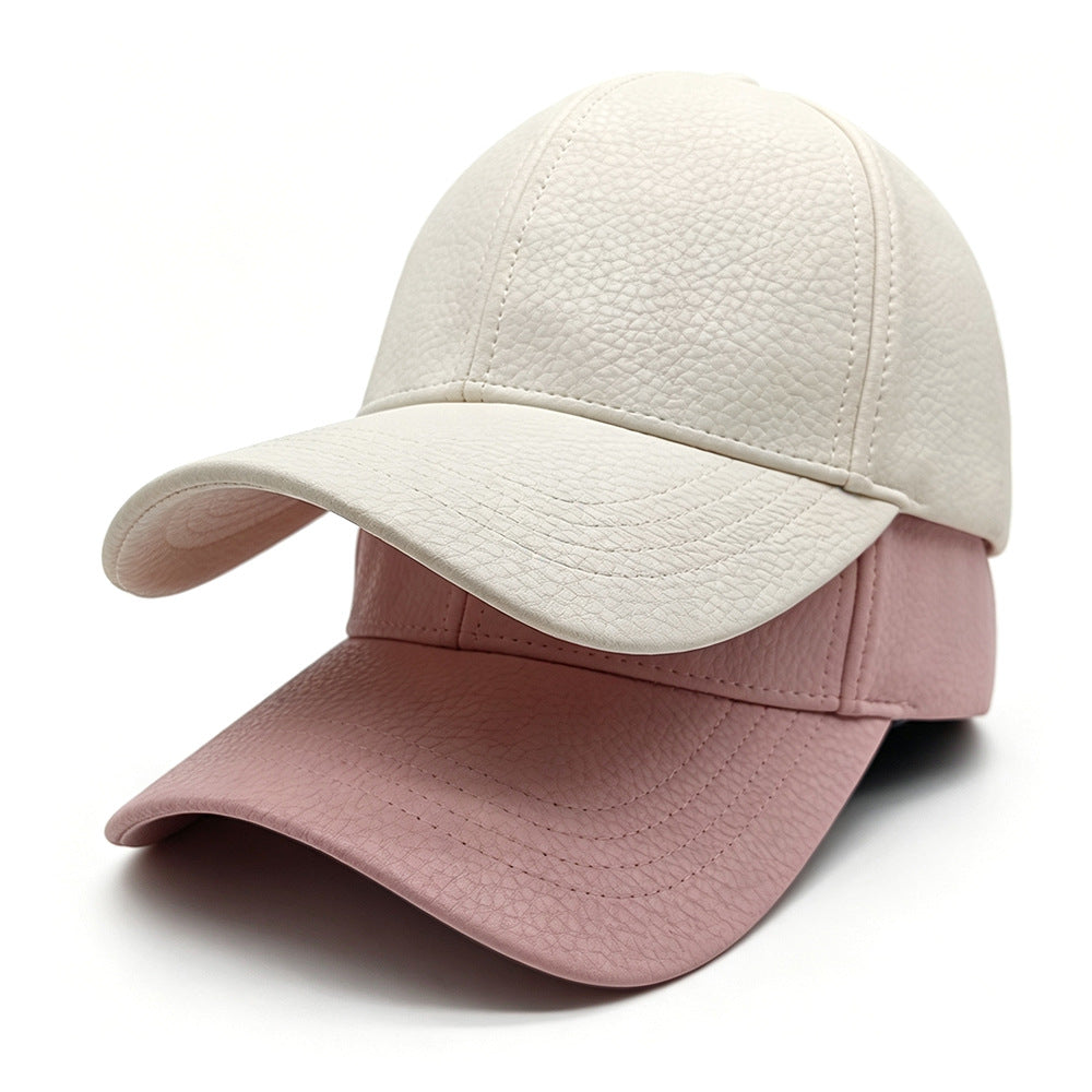 Spring And Autumn Glossy Lychee-patterned PU Leather Baseball Cap, Simple And Stylish, Versatile And Durable. Hard-top Baseball Cap With A Brim, Suitable For Casual Wear And Versatile Applications